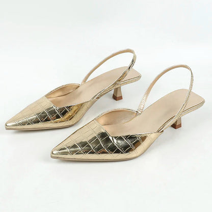 Summer New Back Strap Stone Pattern Purple Pointed Toe Slingback Shoes Brand Wedding High Mules Low Heel Pumps