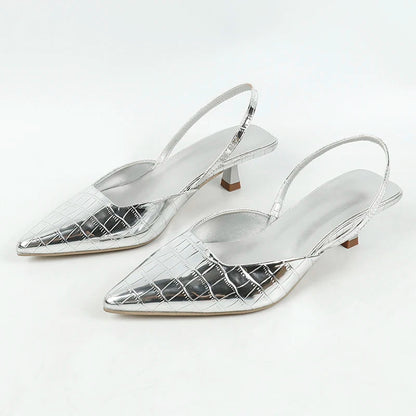 Summer New Back Strap Stone Pattern Purple Pointed Toe Slingback Shoes Brand Wedding High Mules Low Heel Pumps