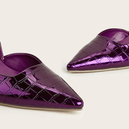 Summer New Back Strap Stone Pattern Purple Pointed Toe Slingback Shoes Brand Wedding High Mules Low Heel Pumps
