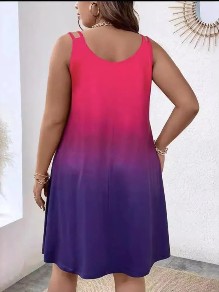 Summer New Gradient Print Midi Dresses Beach Vacation Loose Camisole Dress Female Vestidos