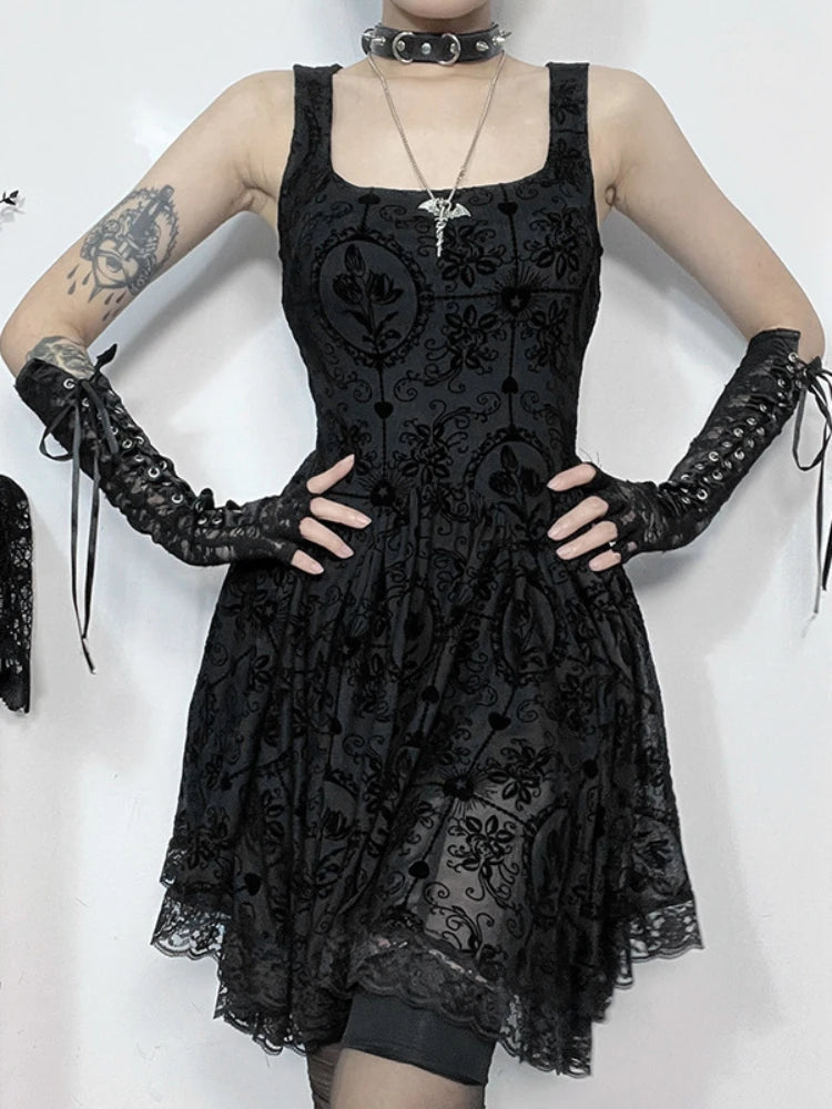 Summer New Harajuku Retro Wrapped Hip Mini Dress Y2k Gothic Punk Dark Style Tie Up A-line Dress