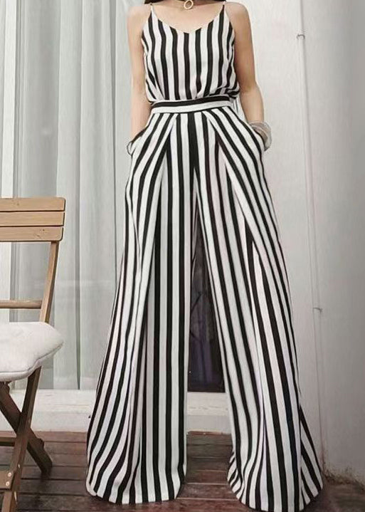 Summer New Thin Black White Striped Wide Leg Pants Zl004