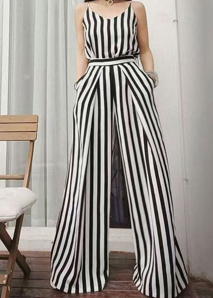 Summer New Thin Black White Striped Wide Leg Pants Zl004