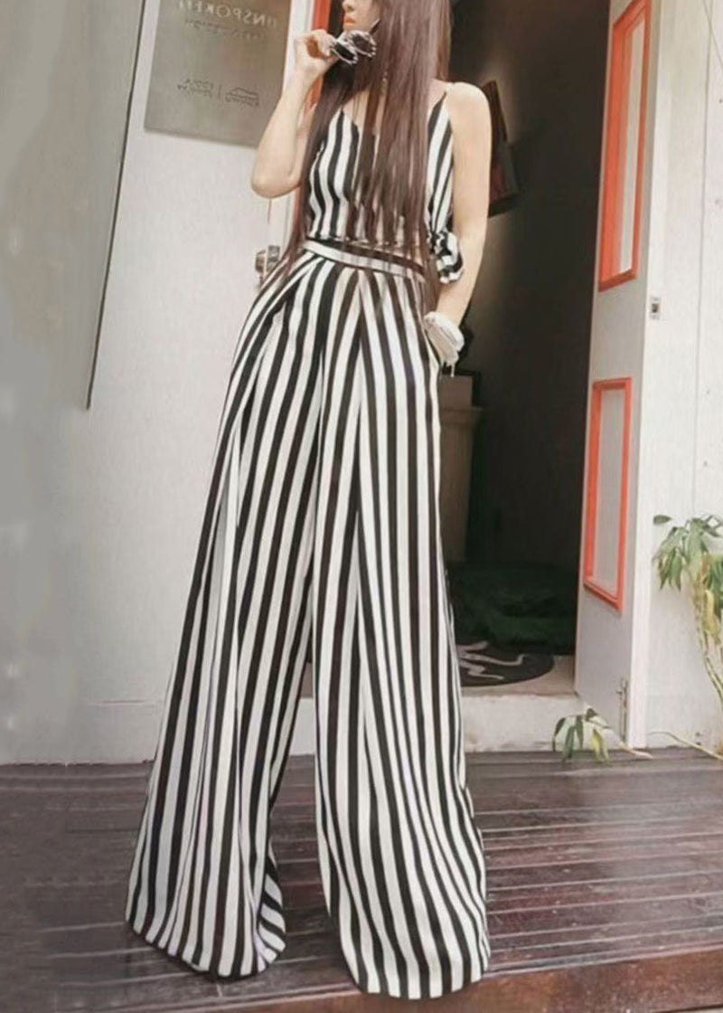 Summer New Thin Black White Striped Wide Leg Pants Zl004