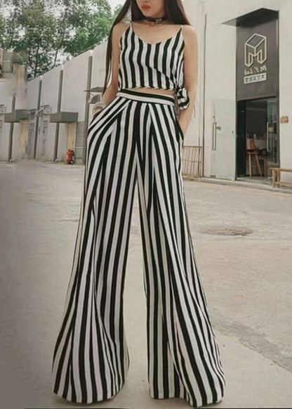 Summer New Thin Black White Striped Wide Leg Pants Zl004