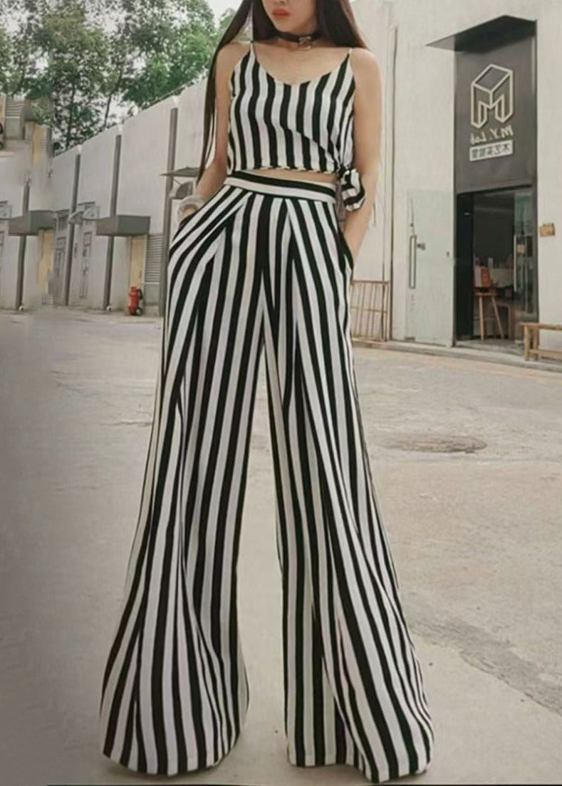 Summer New Thin Black White Striped Wide Leg Pants Zl004