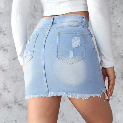 Ripped Raw Edge A-line Skirt