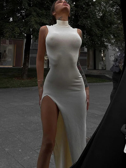 Summer Slit Maxi Dress for Holiday Sleeveless Club Party Tank Sundresses Clothes