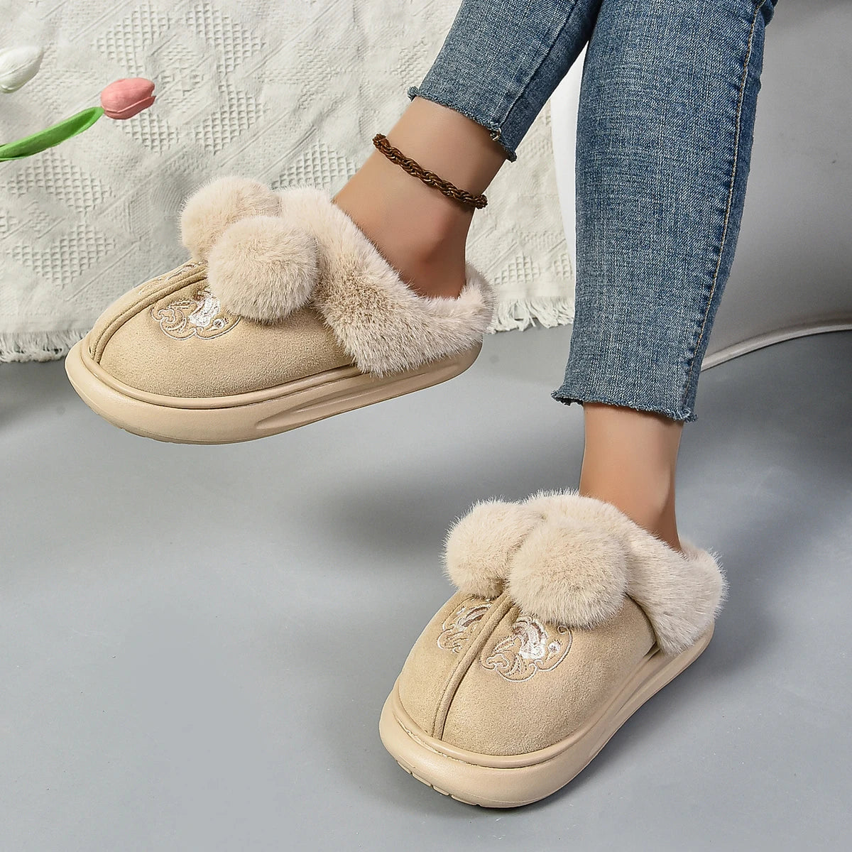 Warm Indoor Plush Platform Cotton Slippers Winter Snow Boot