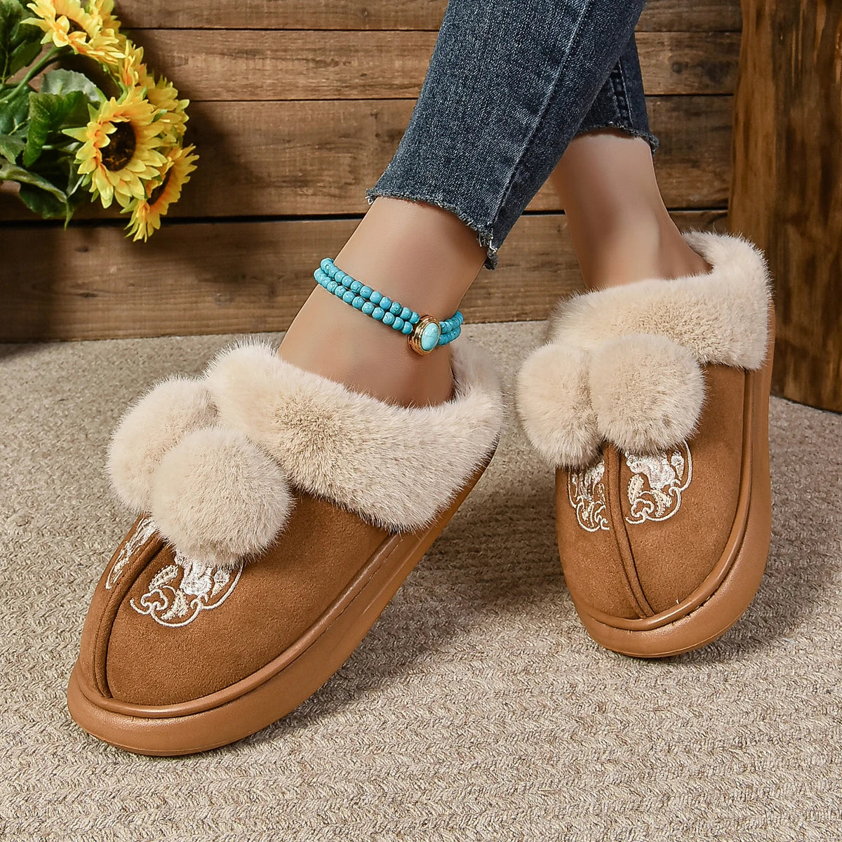 Winter New Warm Snow Boots Indoor Comfortable Plush Shoes Platform Winter New Cotton Slippers Zapatos De Mujer