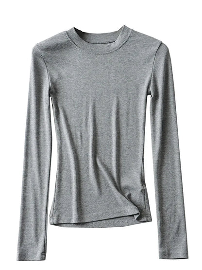 Clothing Cotton Kintted Tops Slim Elastic O-neck Full-sleeve T-shirt