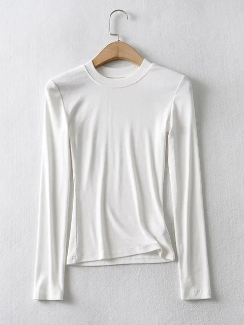 Clothing Cotton Kintted Tops Slim Elastic O-neck Full-sleeve T-shirt
