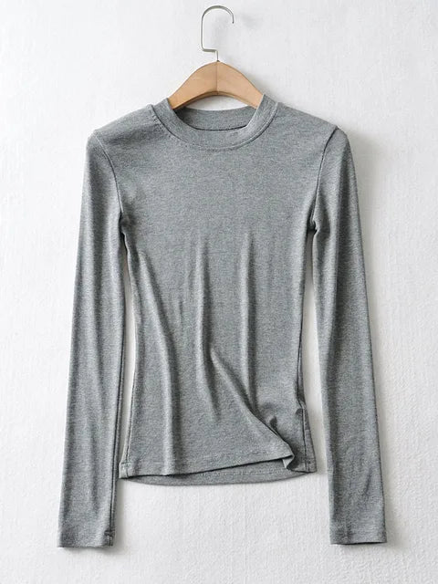 Clothing Cotton Kintted Tops Slim Elastic O-neck Full-sleeve T-shirt