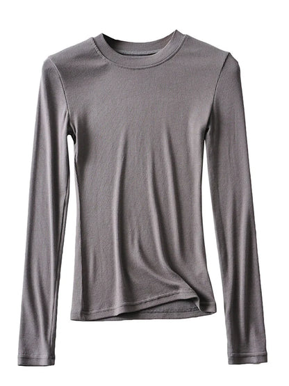Clothing Cotton Kintted Tops Slim Elastic O-neck Full-sleeve T-shirt