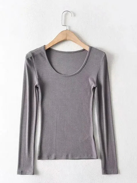 Clothing Tops Fit Elastic Cotton O-neck Full Sleeve T-shirt