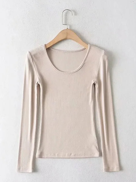 Clothing Tops Fit Elastic Cotton O-neck Full Sleeve T-shirt