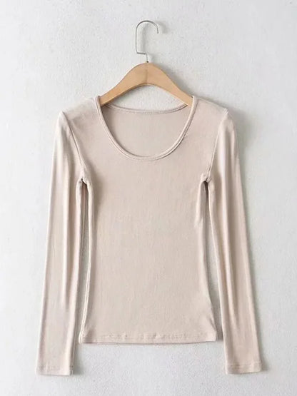 Clothing Tops Fit Elastic Cotton O-neck Full Sleeve T-shirt