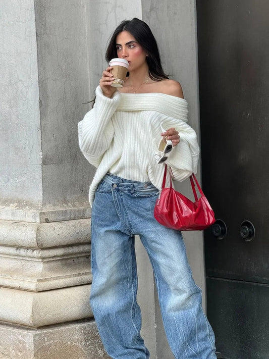 Off Shoulder Ultra Soft Knitted Sweater