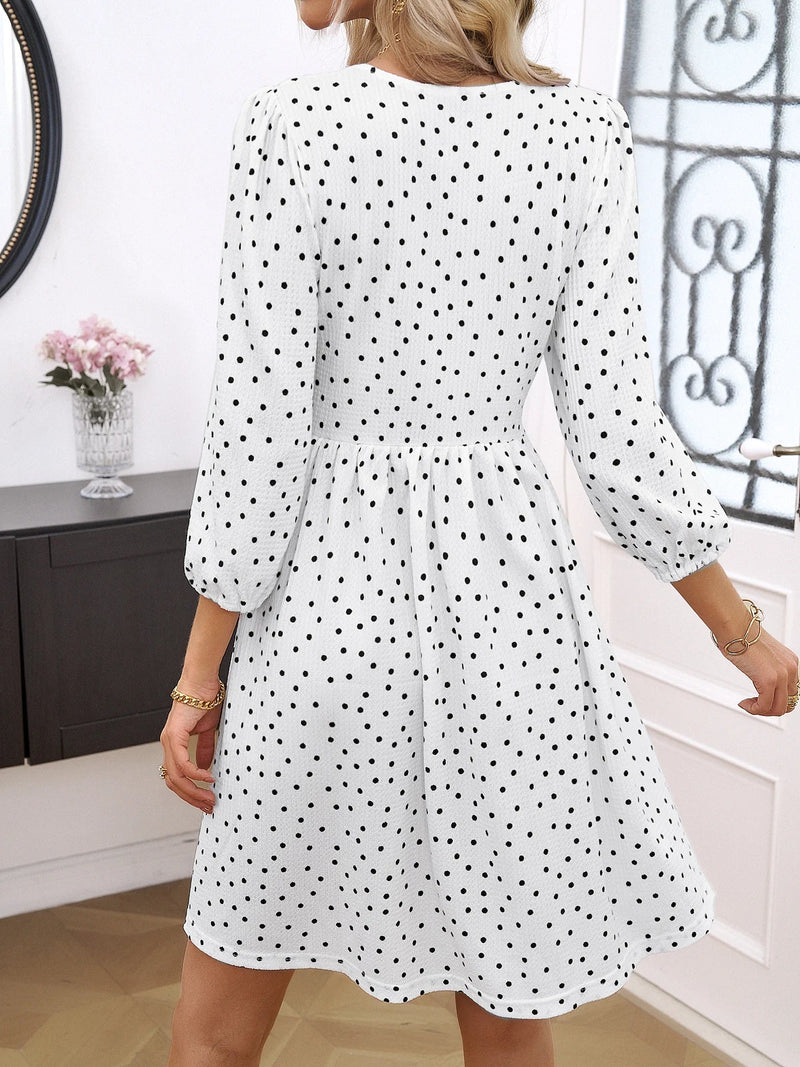Summer Beach Chiffon Long Sleeve Polka Dot Midi Dresses