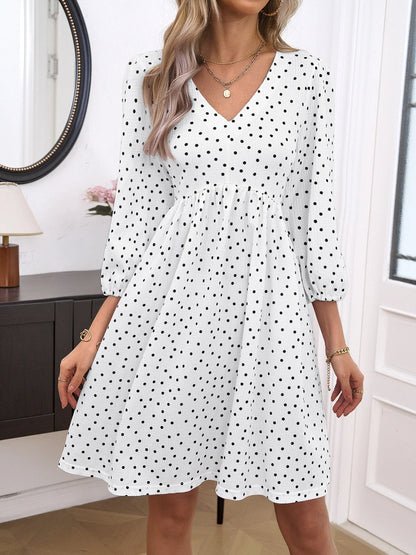 Summer Beach Chiffon Long Sleeve Polka Dot Midi Dresses