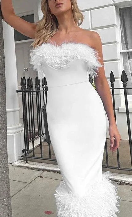 Pencil Off Shoulder Birthday Club Midi Dresses