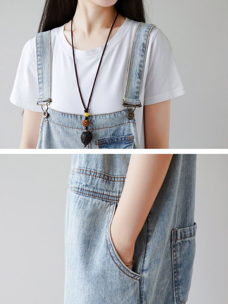 Retro Frayed Claf-length Denim Jumpsuits Co1019