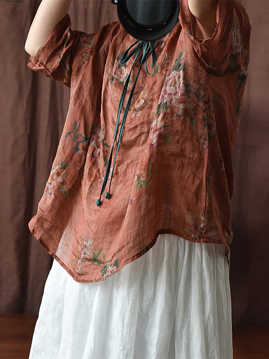 Spring Strap Linen Blouse Hh056