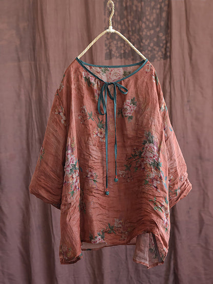 Spring Strap Linen Blouse Hh056