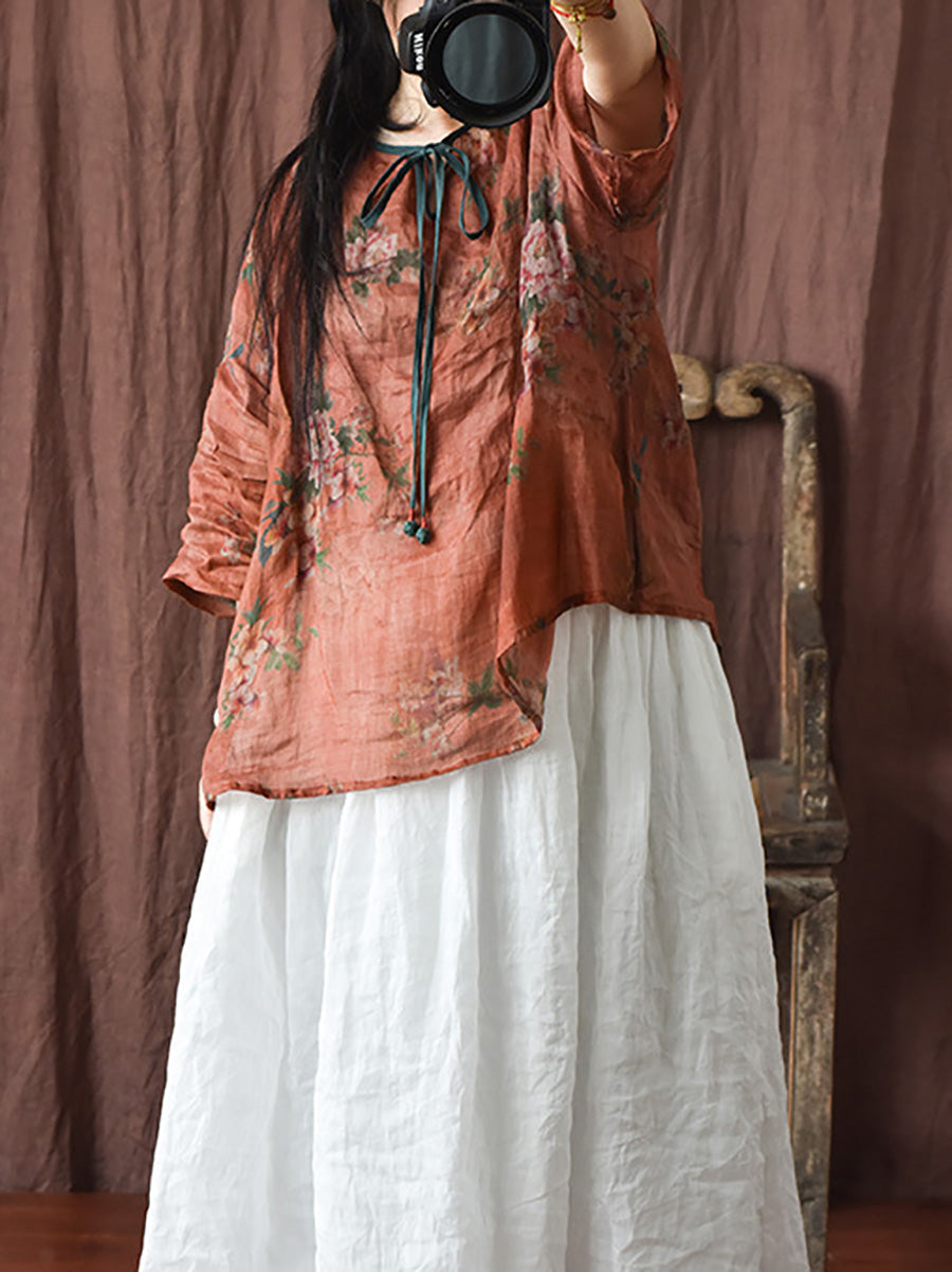 Spring Strap Linen Blouse Hh056