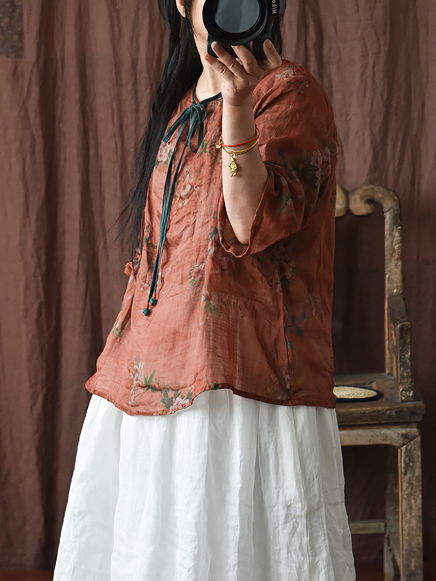 Spring Strap Linen Blouse Hh056