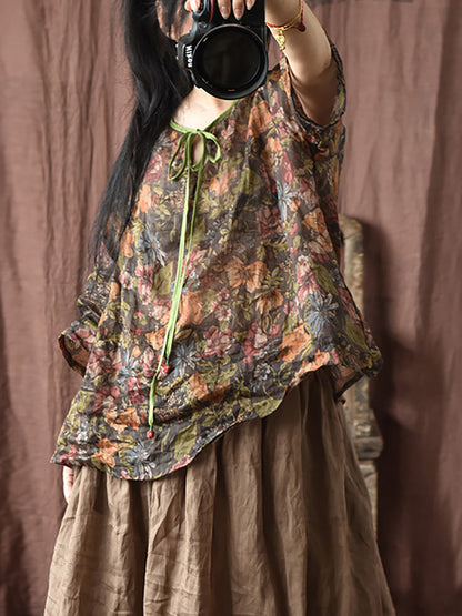 Spring Strap Linen Blouse Hh056