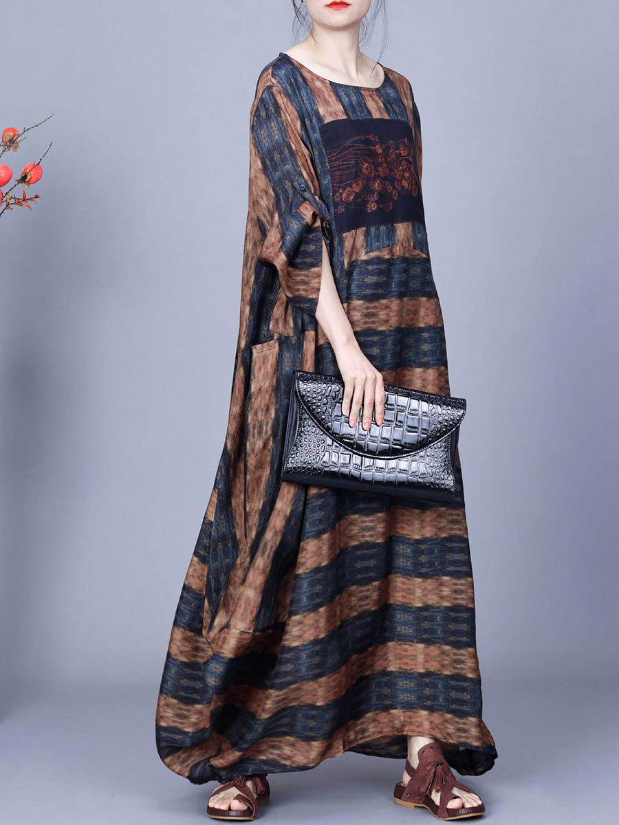 Artsy Stripe Irregular Spliced Maxi Dress Co1035