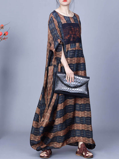Artsy Stripe Irregular Spliced Maxi Dress Co1035