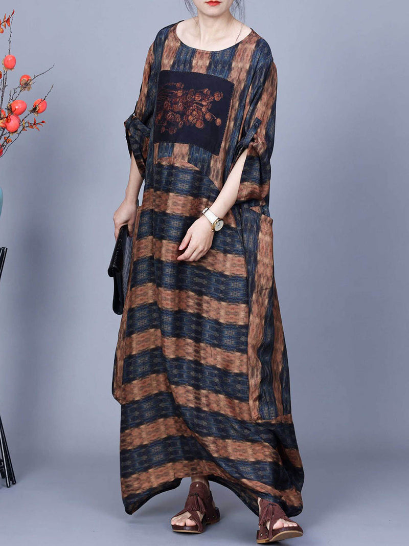 Artsy Stripe Irregular Spliced Maxi Dress Co1035
