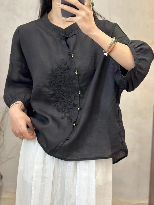 Embroidery Button Up Blouse Pa1022