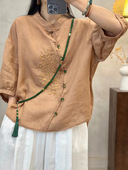 Embroidery Button Up Blouse Pa1022