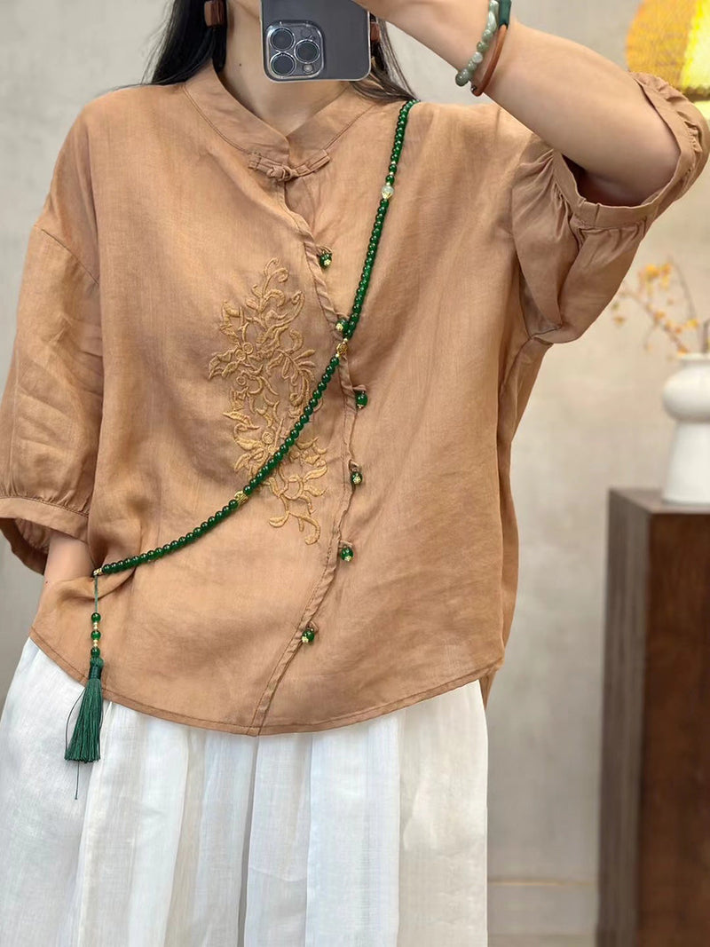 Embroidery Button Up Blouse Pa1022