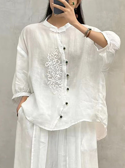Embroidery Button Up Blouse Pa1022
