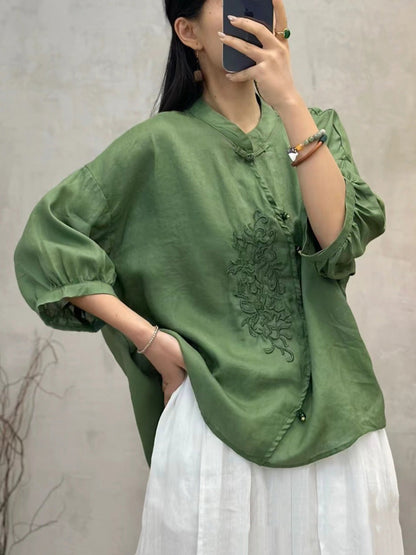 Embroidery Button Up Blouse Pa1022