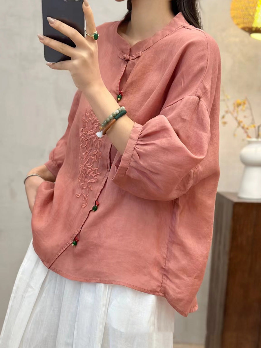 Embroidery Button Up Blouse Pa1022