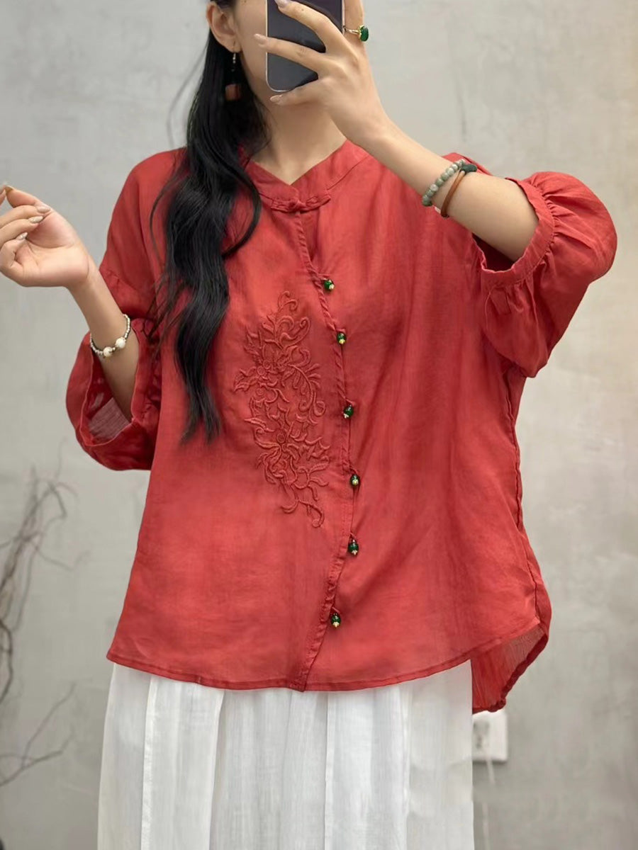 Embroidery Button Up Blouse Pa1022