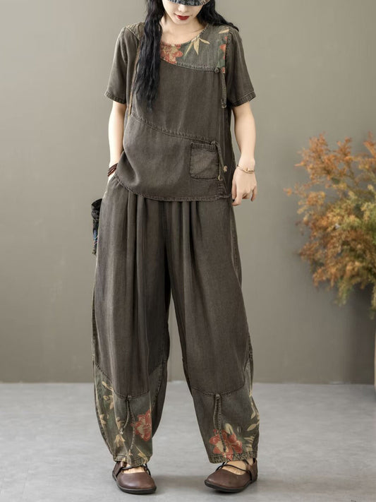 Summer Spliced Worn Shirt+pants Pa1021