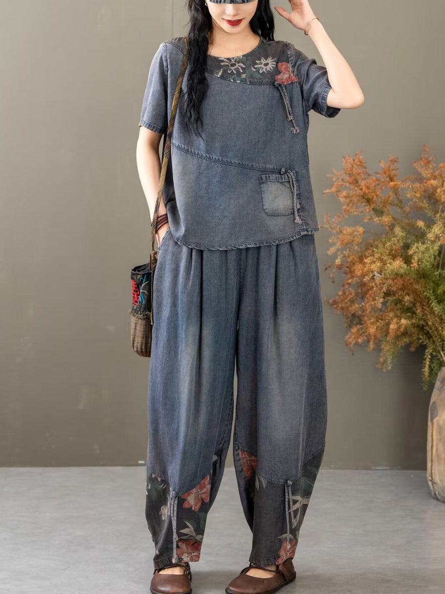 Summer Spliced Worn Shirt+pants Pa1021