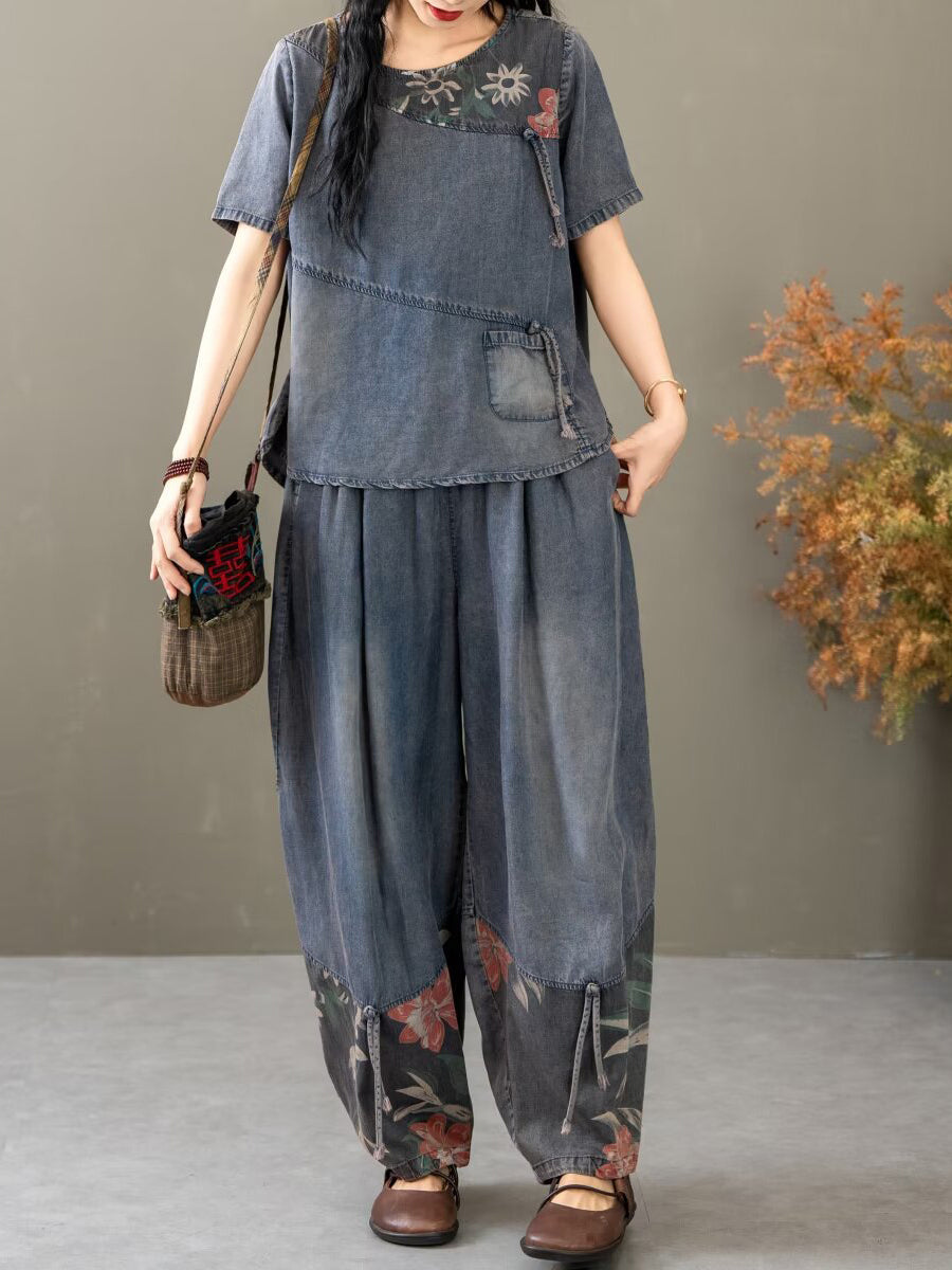 Summer Spliced Worn Shirt+pants Pa1021