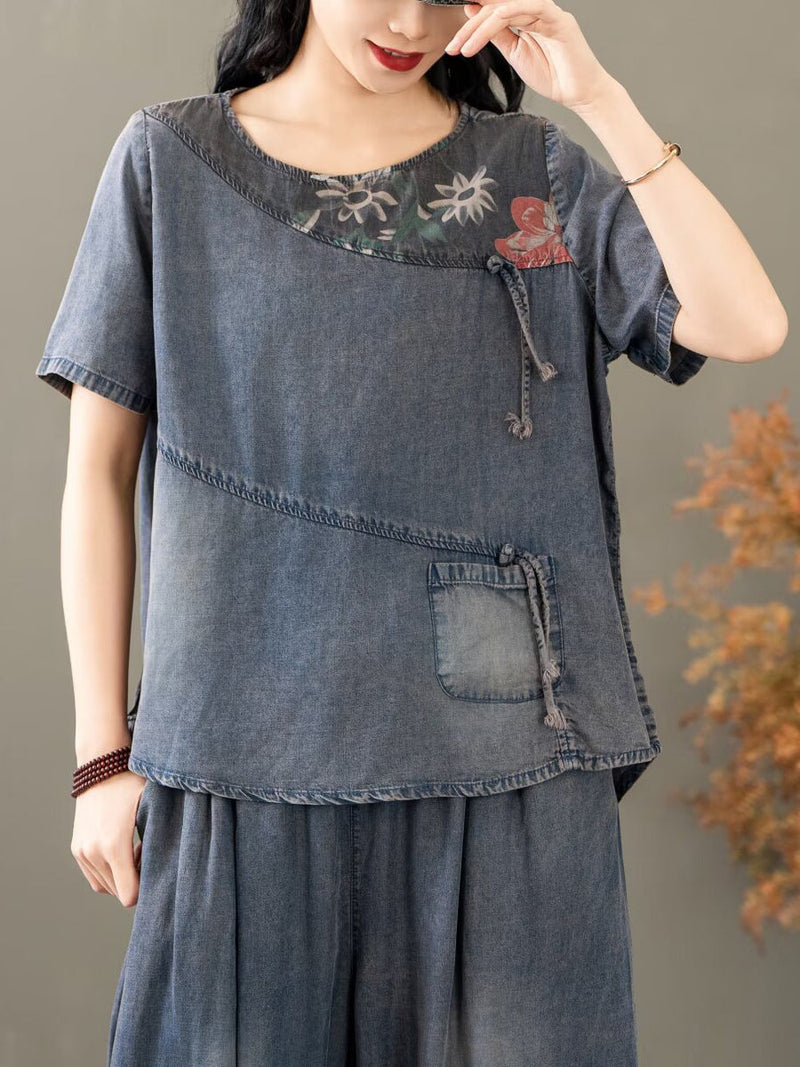 Summer Spliced Worn Shirt+pants Pa1021