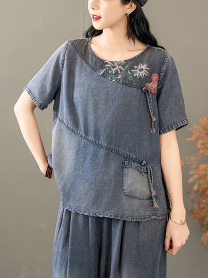 Summer Spliced Worn Shirt+pants Pa1021