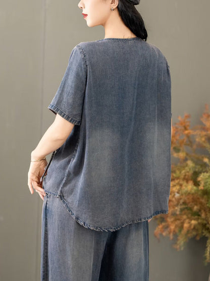 Summer Spliced Worn Shirt+pants Pa1021
