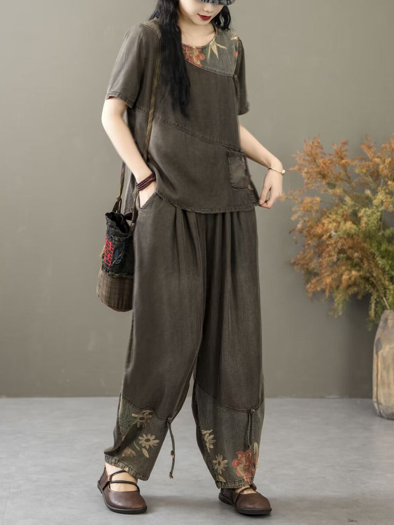 Summer Spliced Worn Shirt+pants Pa1021