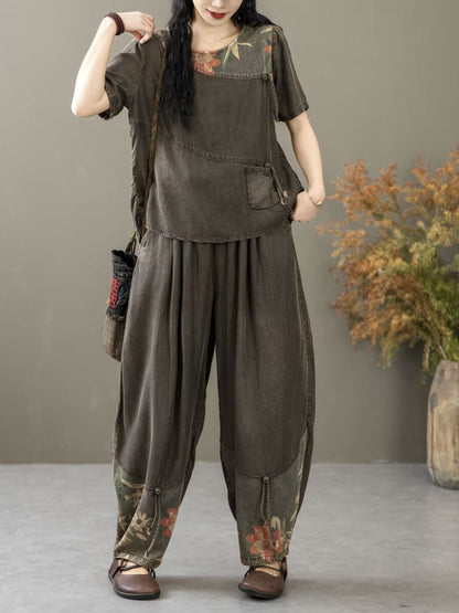 Summer Spliced Worn Shirt+pants Pa1021