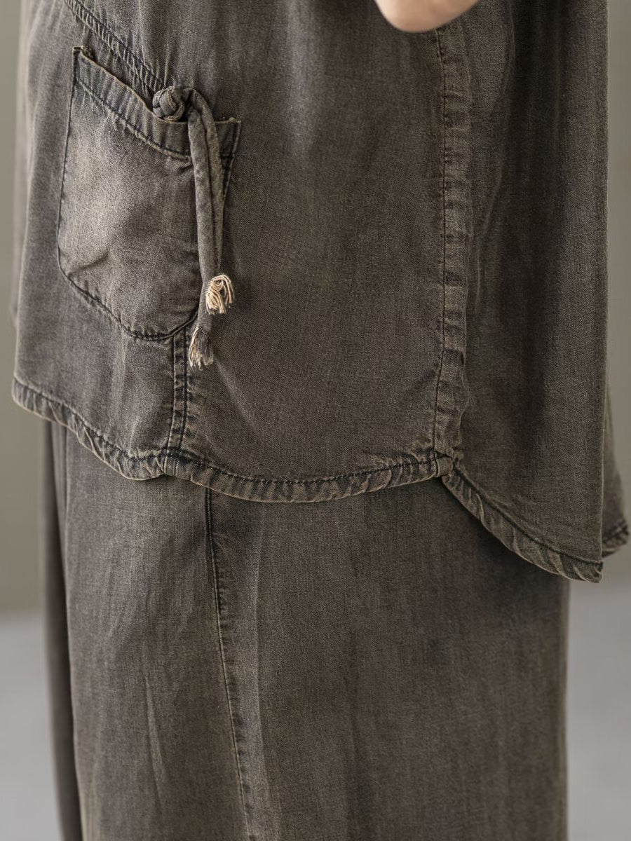 Summer Spliced Worn Shirt+pants Pa1021